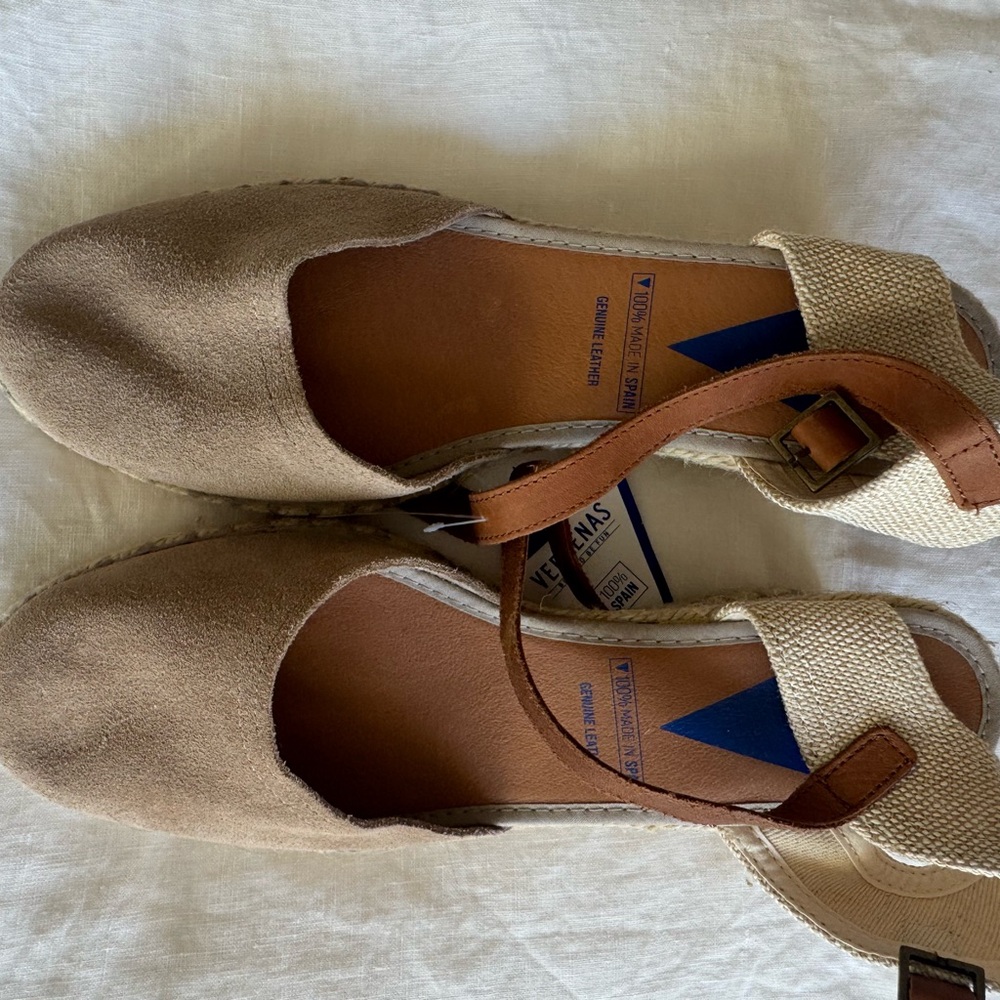 VERBENAS 100% LEATHER WEDGE ESPADRILLES     MADE IN SPAIN